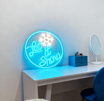 Let It Snow Neon Sign, Snowflake Shape Light Up Sign, Winter Christmas Home Party Gift Wall Table Decor, USB Powered Dimmable LED Neon Light 12.6 x 12.6 In