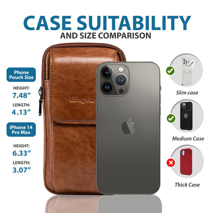 Hengwin Genuine Leather Phone Holster for Belt Men, Belt Clip Wallet Case Fit for iPhone 16/15/14/13/12 Pro Max, Samsung Galaxy S25 Ultra Belt Pouch, Travel Crossbody Cell Phone Purse Belt Bag (Brown)