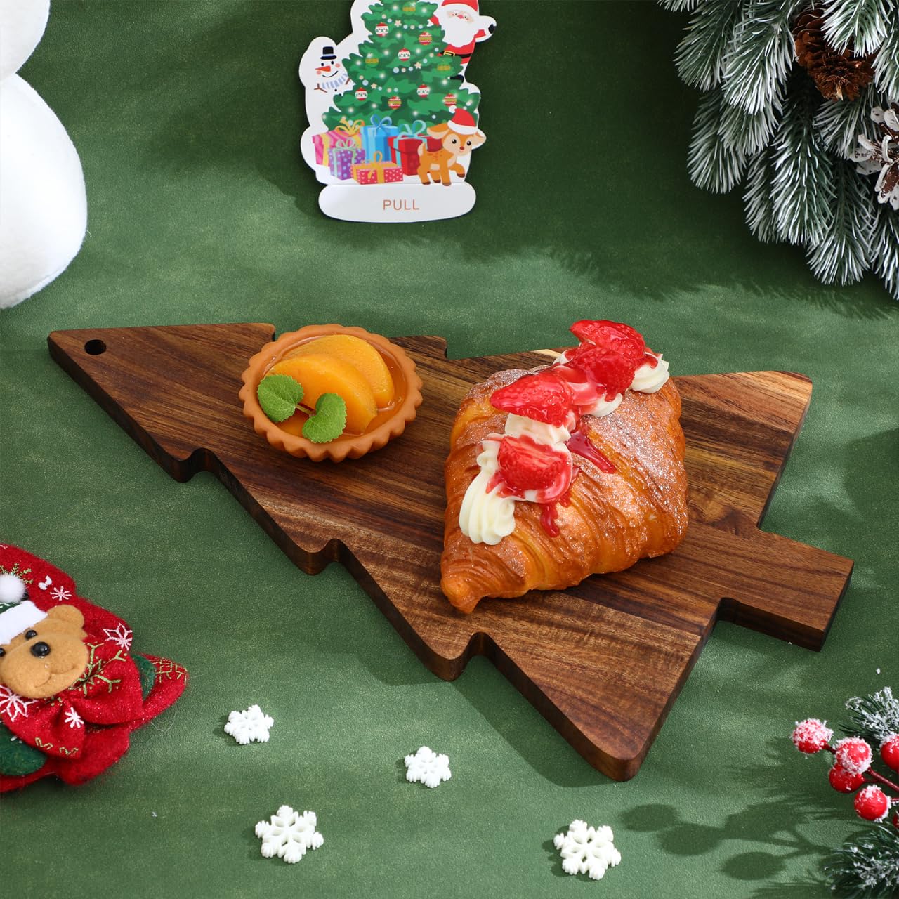 DOITOOL Christmas Tree Charcuterie Board Christmas Cutting Board Wood Fruit Tray Cheese Appetizer Tray Decorative Sushi Serving Plate Candy Dish Holiday Xmas Tree Platters