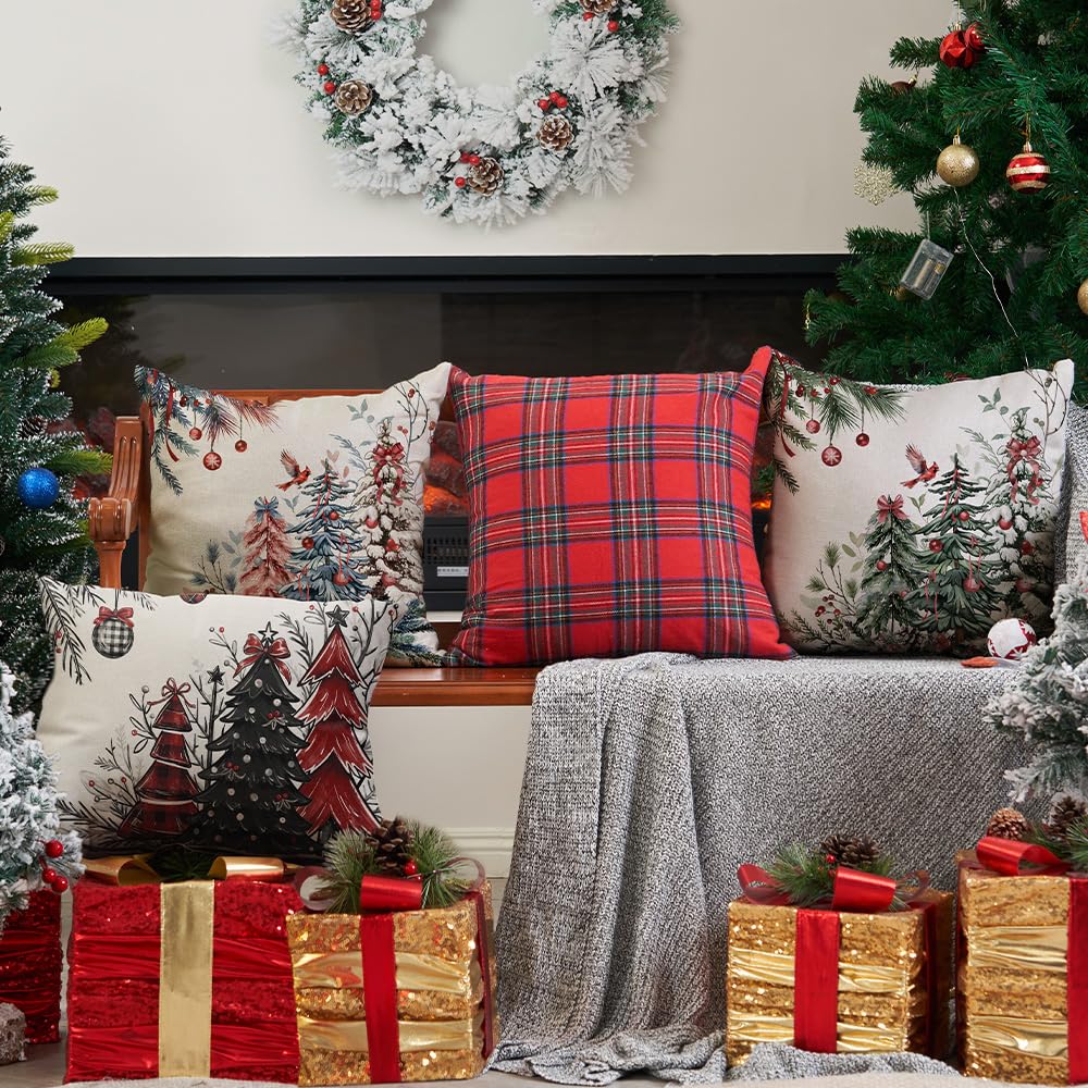 DFXSZ Christmas Pillow Covers 18x18 Inch Set of 2 Christmas Tree Decorations Throw Pillows Winter Xmas Decor for Home Couch TH-35B18