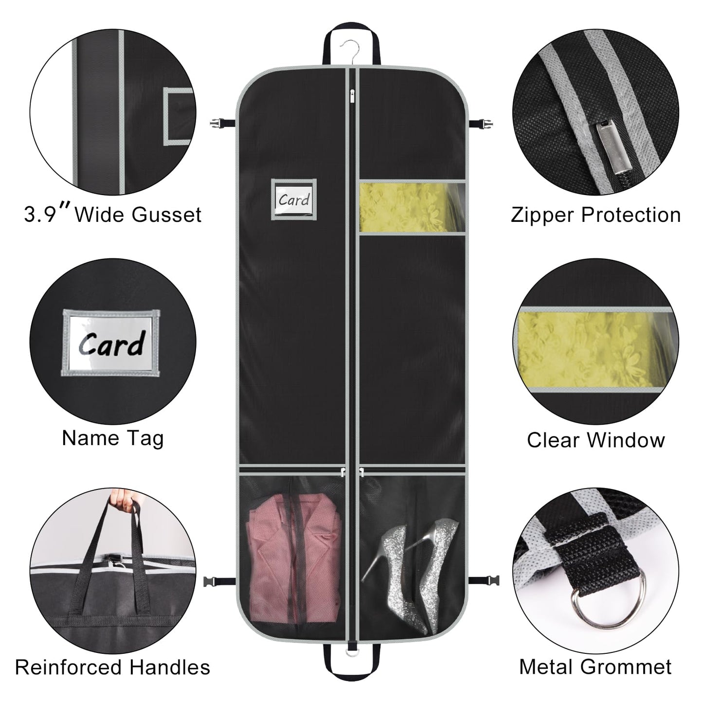 Zilink Upgrade 60" Garment Bag for Long Coat, Leather,Fur, Mink, Gown and Choir Robe with 3.9" Gusset and Stable Buckles Heavy Duty, Hanging, Breathable, Foldable Travel and Wardrobe Clothes Protector