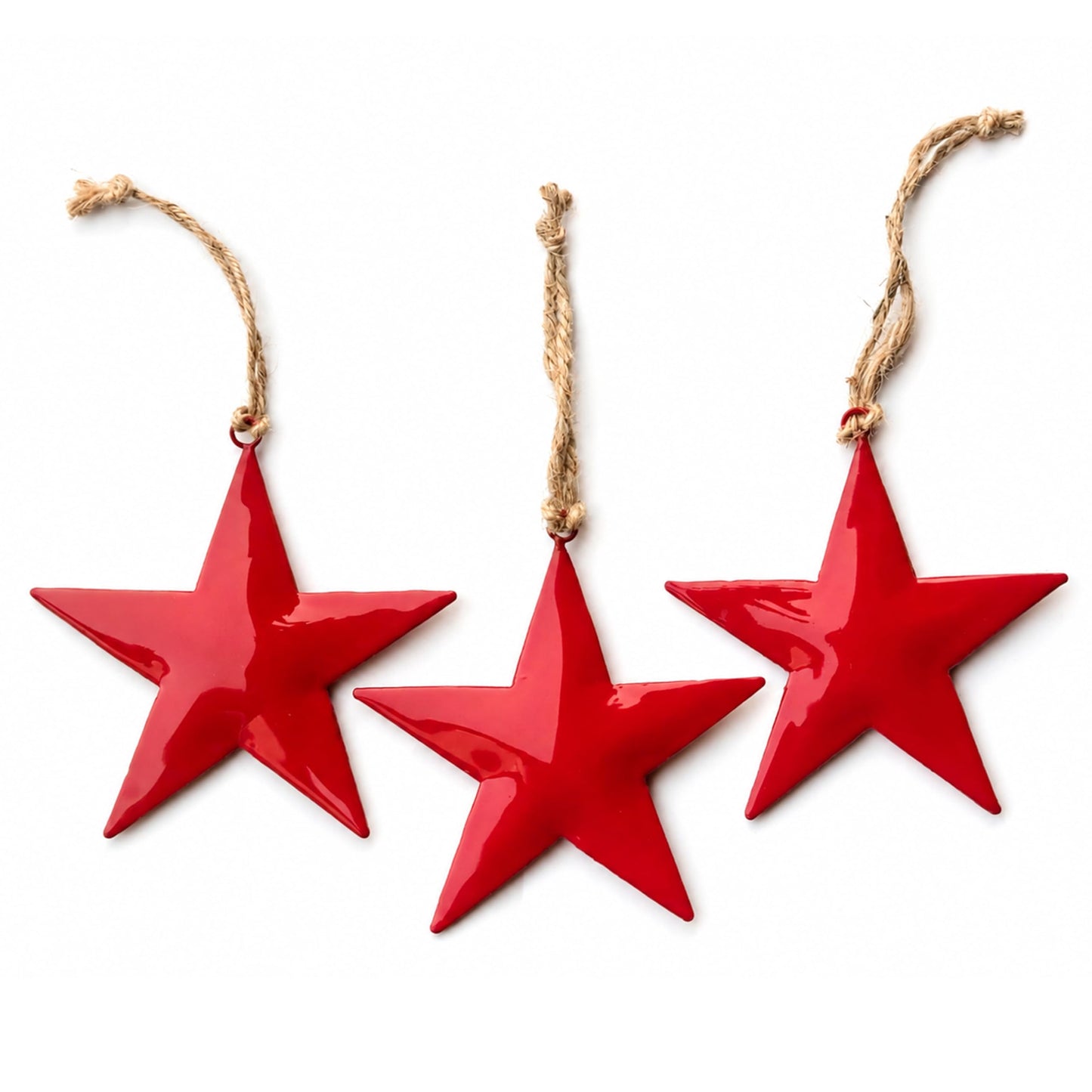 Hanging Star Wall Decor Set of 3 – Red Metal Hanging Star with Rope – Farmhouse Rustic Home & Christmas Decoration for Door, Wall & Window (5 x 5 x 10.2 Inches) (Red)