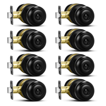 Plustool 8 Pack Matte Black Door Knobs, Privacy Door Knob with Lock, Interior Doorknobs with Round Ball, Keyless Door Lockset for Bedrooms Bathrooms