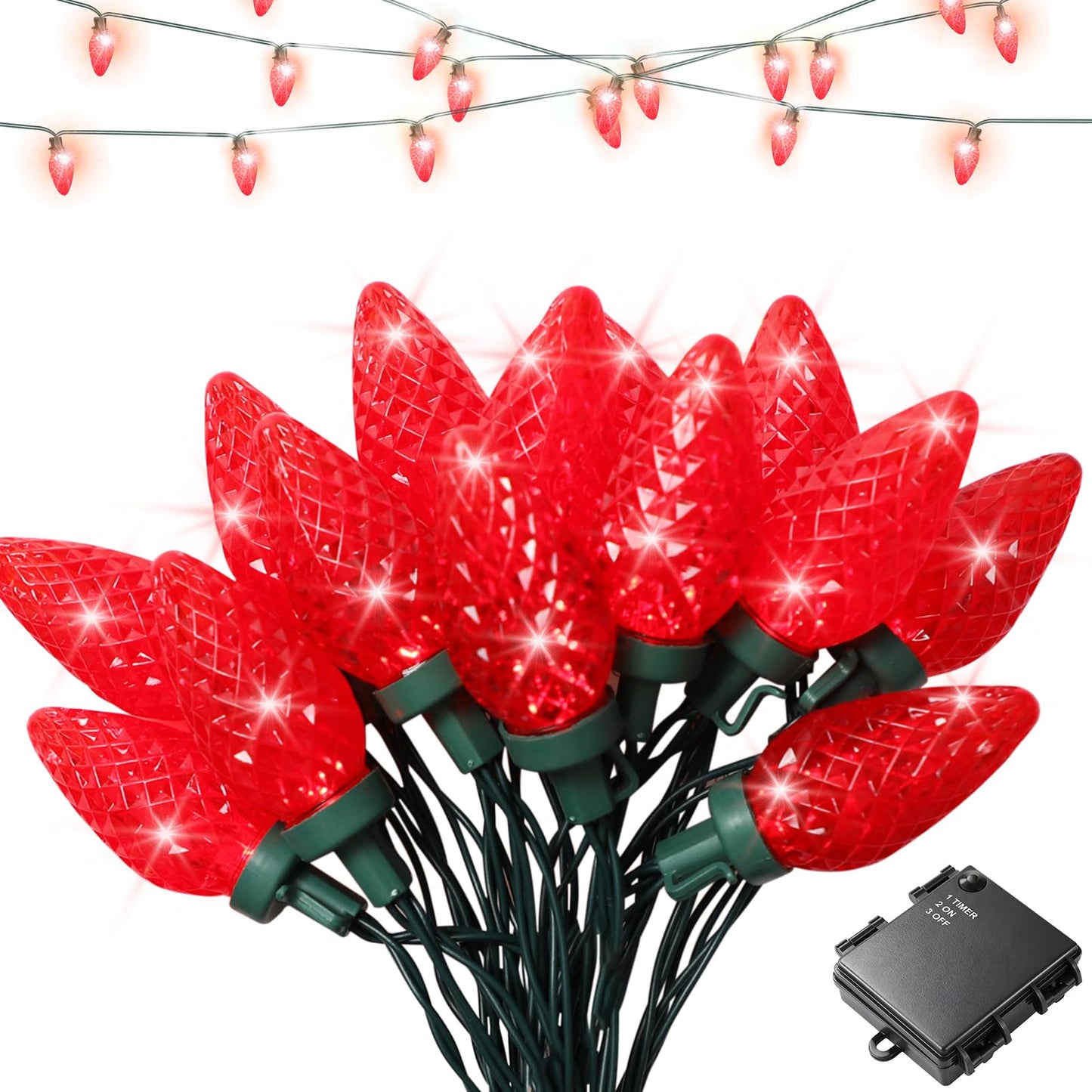SUPHONOR C9 Christmas String Lights, Waterproof 33 FT 50 LED Battery Operated Lights String & Timer, C9 led Christmas Lights for Indoor Outdoor Home Yard Xmas Tree House Decorations