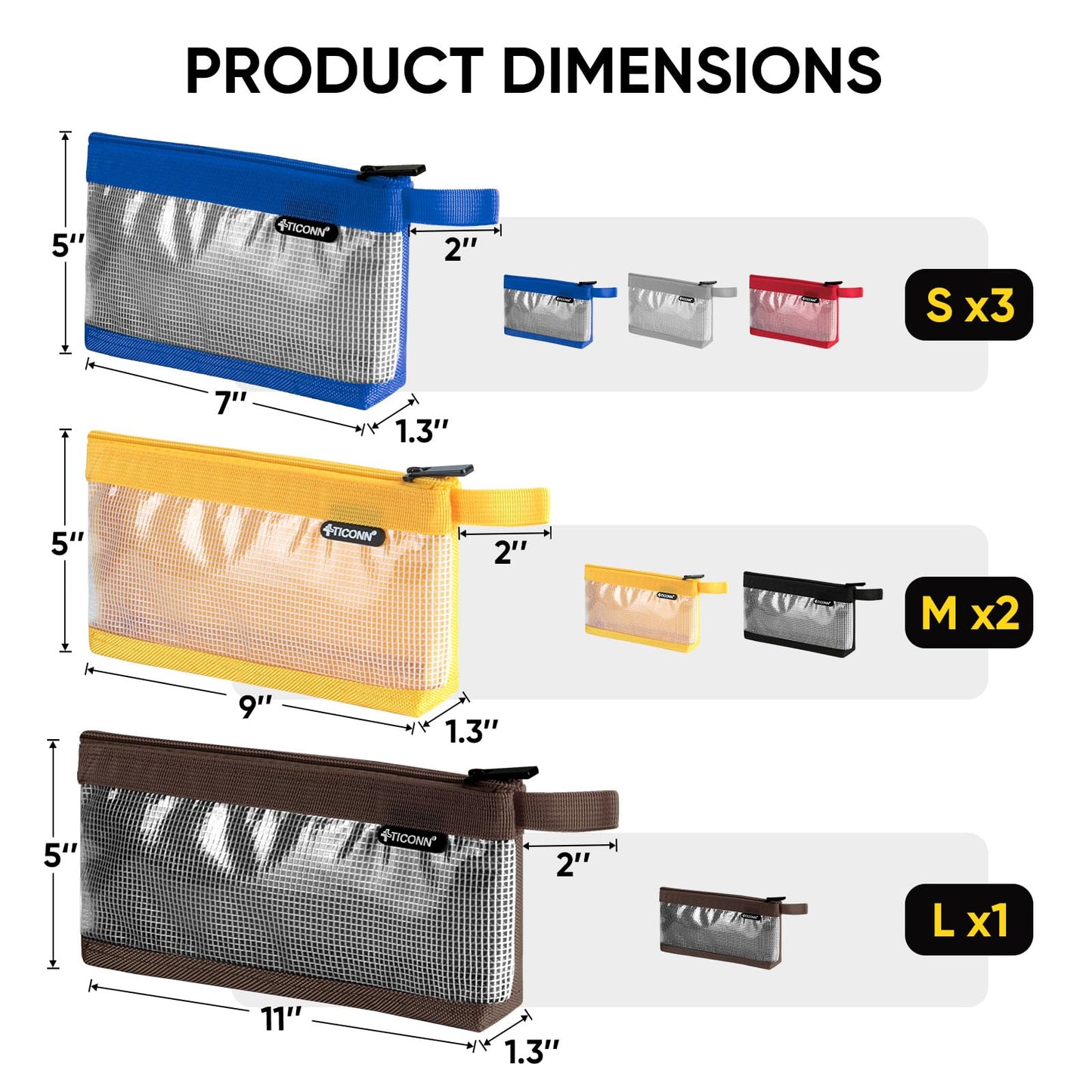 TICONN Tool Pouch, 1680D Oxford Small Tool Bag, Tool Pouches with Zipper, Clear Utility Bag Zipper Pouch for Tool Organizers and Storage (6PK Combo)
