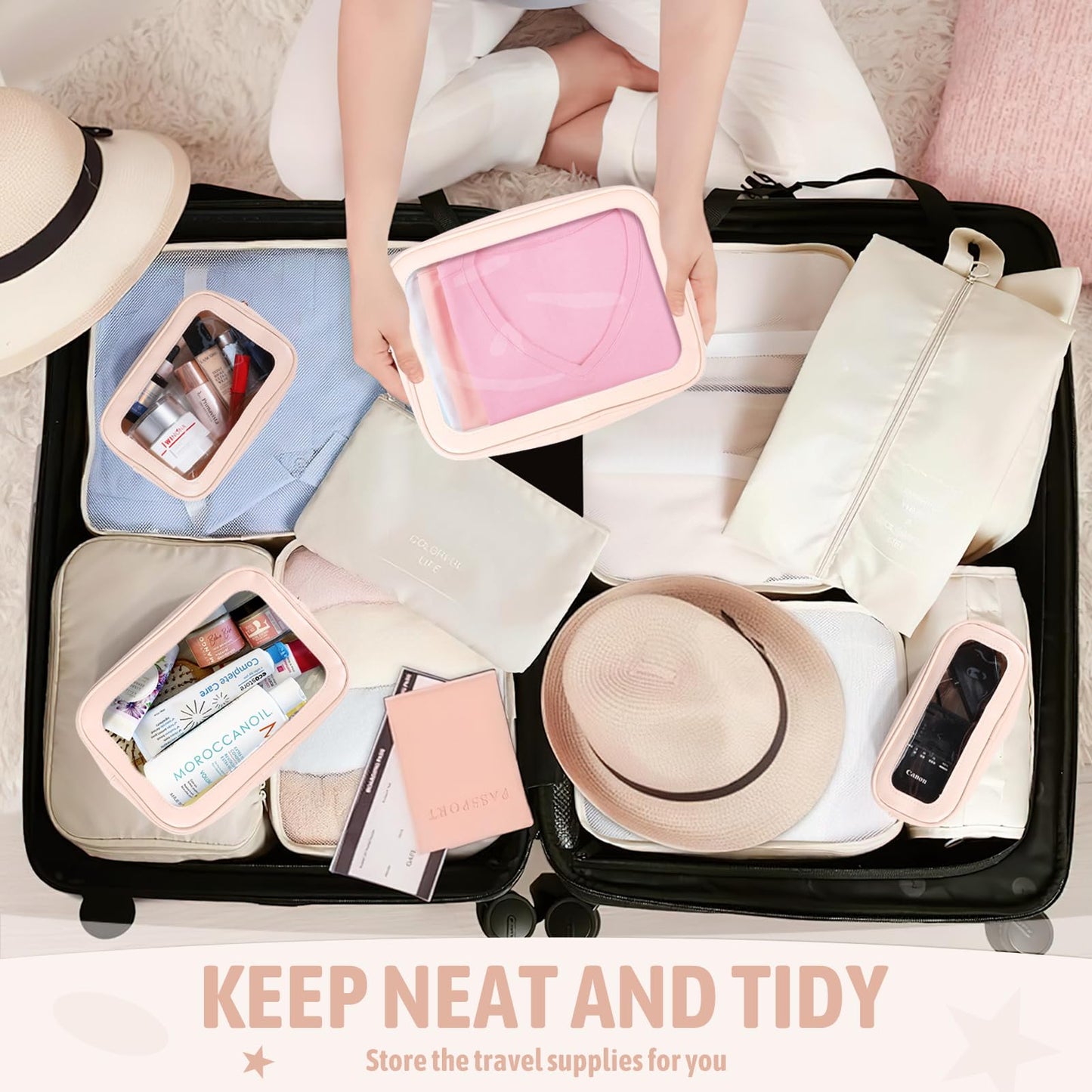 YOPCDJ 5PCS Diaper Bag Organizer Pouch Set, TSA Approved Toiletry Bag，Clear Waterproof TPU Makeup Bag Set Travel Organizer Bags for Women and Kids