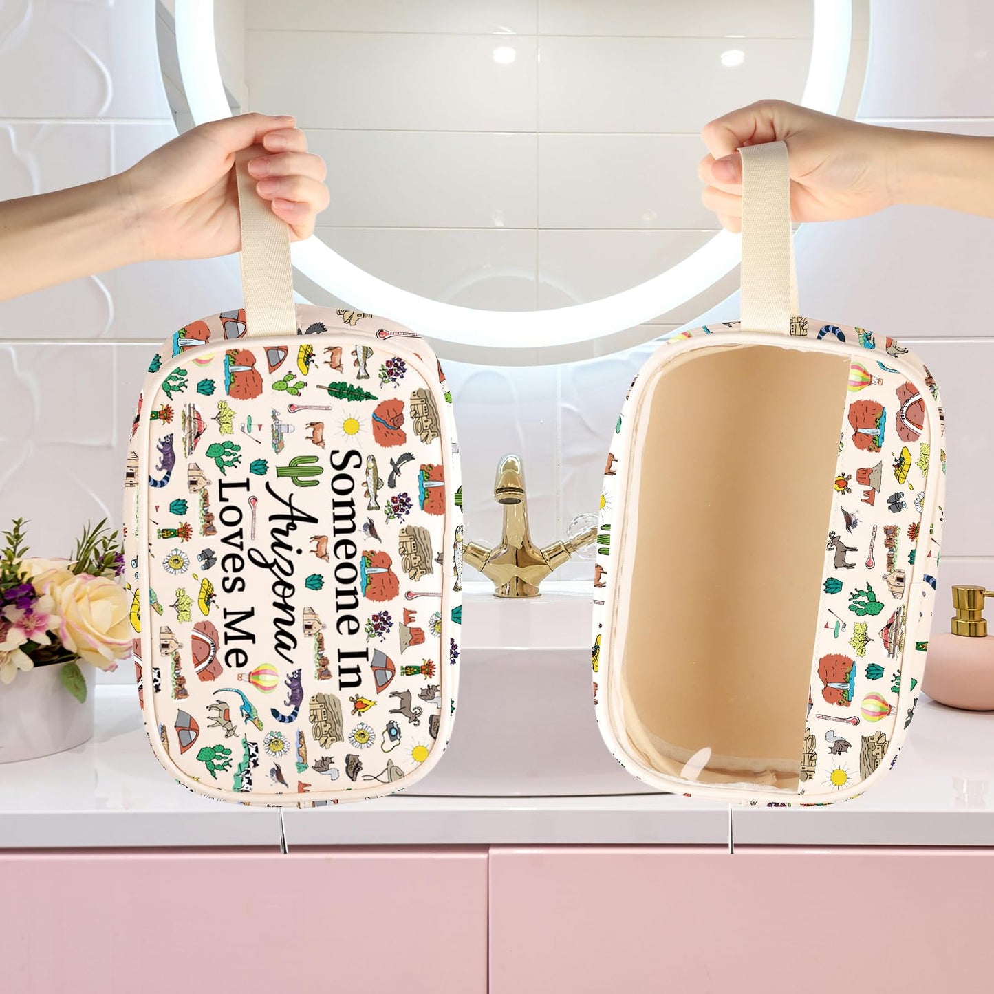 PXTIDY Arizona Souvenir Clear Toiletry Bag Long Distance Relationships Gift Someone In Arizona Loves Me Bag State Travel Gift