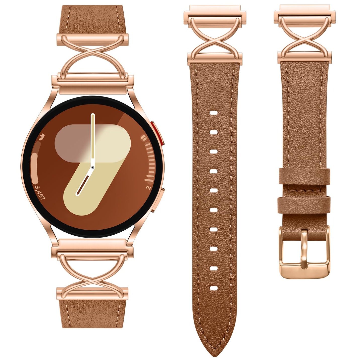 GEAK Leather Band Compatible with Samsung Galaxy Watch 7 Band 6 5 4 FE 40mm 44mm, Watch 6 Classic/5 pro/Active 2, 20mm Dressy Replacement Strap with X-Shape Design for Samsung Watch Bands Women