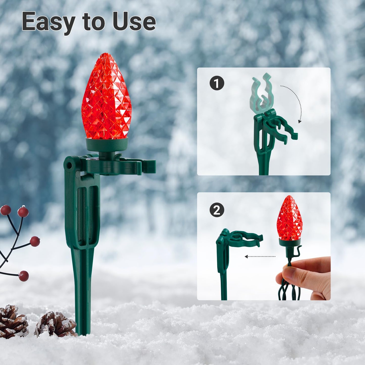 SURAIELEC 50 PCS Christmas Light Stakes, 9.5" Tall Stakes for C7 C9 Christmas Lights Outdoor, Univeral Plastic Light Stakes for Yard, Holiday Decorations, Pathway, Driveway, Lawn, Green