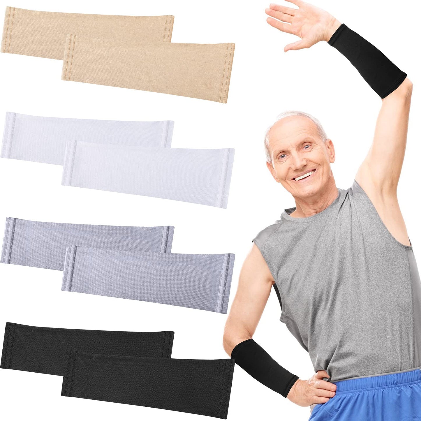 Eurzom 4 Pairs Arm Protection Sleeve for Men Women Sun Forearm Arm Protector Cover Sleeve for Sports Skin Gardening Work(9 Inch Long)