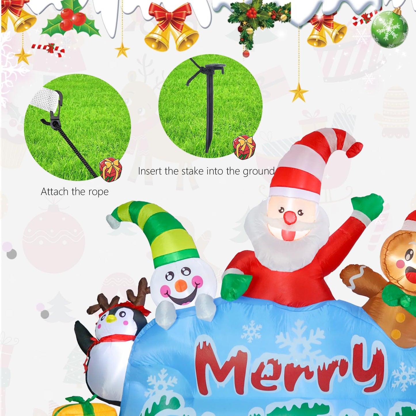 MUMTOP 7.5FT Long Christmas Inflatables Outdoor Decorations, Inflatables Santa Snowman Gingerbread Man Penguins Blow up Merry Christmas Yard Decorations Built-in LED Lights for Outdoor Party Holiday