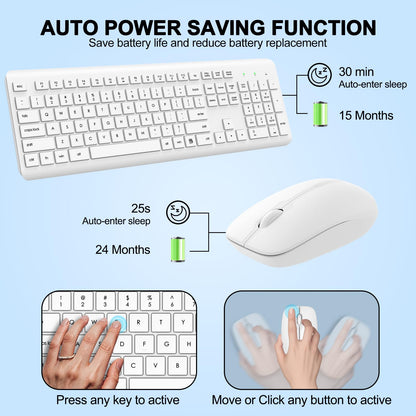 Wireless Keyboard and Mouse Combo, Full Size Silent Ergonomic Keyboard and Mouse, Long Battery Life, Optical Mouse, 2.4G Lag-Free Cordless Mice Keyboard for Computer, Mac, Laptop, PC, Windows