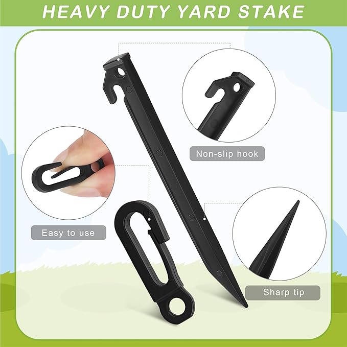 Aodaer 36 Pieces Plastic Inflatable Stakes Set Heavy Duty Halloween Christmas Yard Stake with Ropes and Hooks Anchoring Ground Stake for Xmas Garden Inflatables Accessories, Black