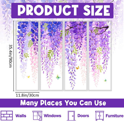 beinkmake 4pcs Purple Plants Leaves Wall Decal Hanging Vine Peel and Stick Wall Decal Butterfly Wall Sticker for Bedroom Living Room Hotel Decor 11.8x35.4inch