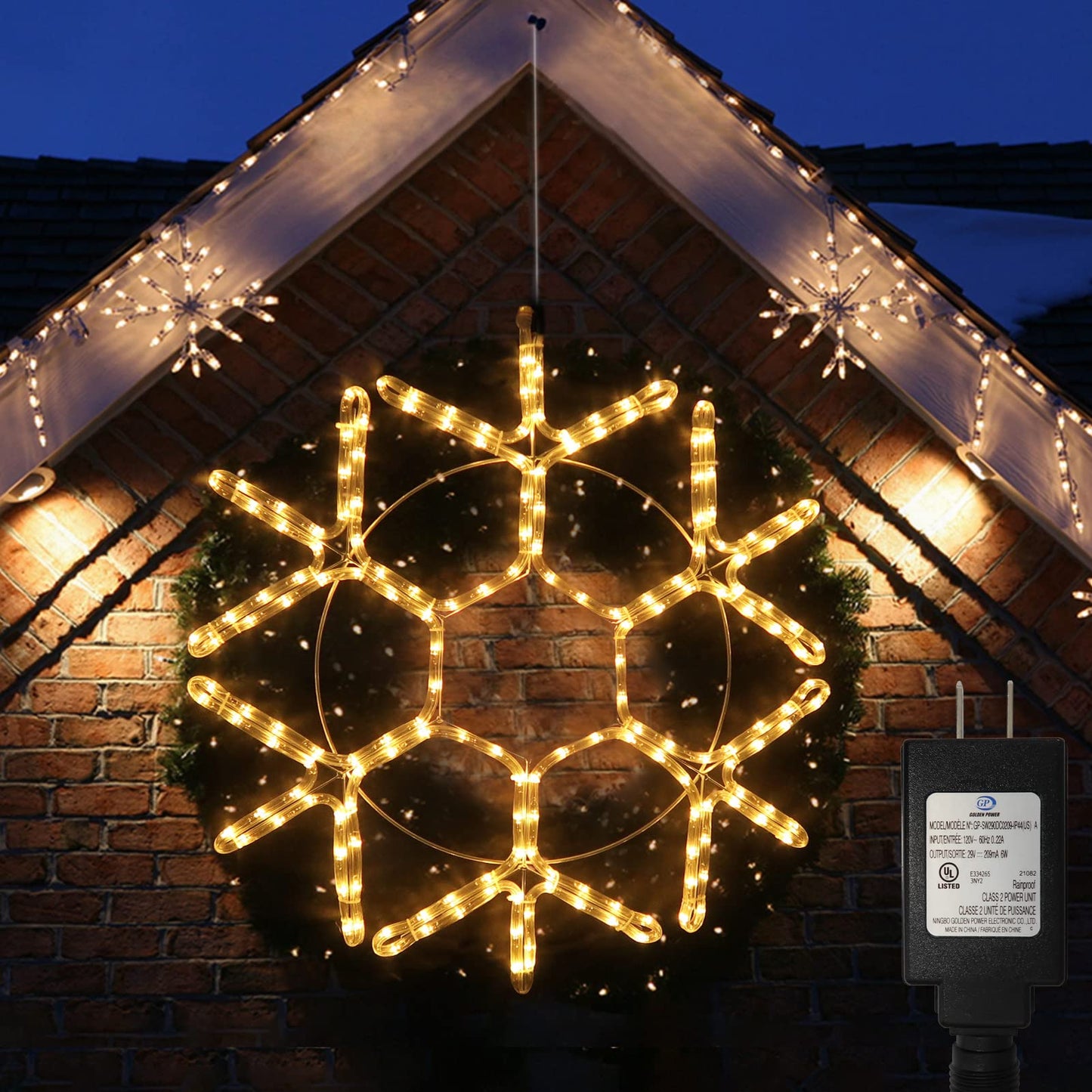 24" Christmas Big Snowflake Lights Mains Powered with Timer for Xmas Decor