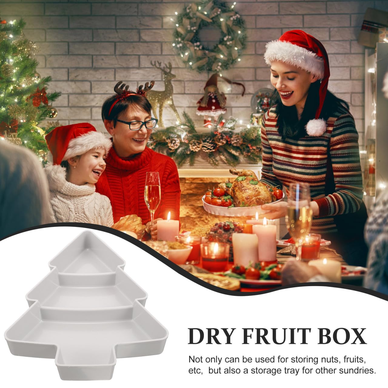Christmas Tree Shaped Platter Divided Serving Tray Christmas Candy Dish Snack Serving Plate Fruit Nuts Desserts Container Food Platter for Holiday Party Decorations