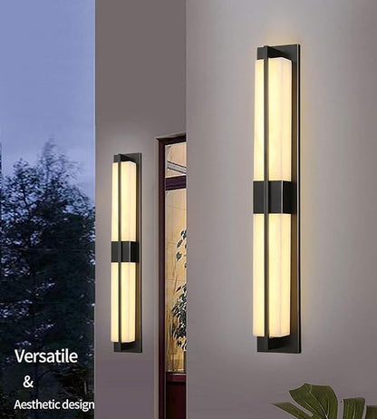 LED Outdoor Wall Lights Fixture Lamps. Modern Elegant Acrylic lampshade with Marble Texture, Aluminum Body. Exterior Black Sconce Wall Lantern IP65 Waterproof Anti Rust. (Modern LED Black 40''H, 24W)