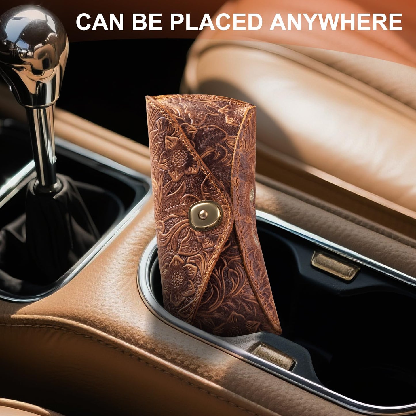 RMAWRAD Real Leather Glasses Case Handmade Cowhide Vintage in Sunglasses Nearsighted Glasses reading glasses Pouch Designed Travel Anti-Crush Lanyard for Men and Women Brown