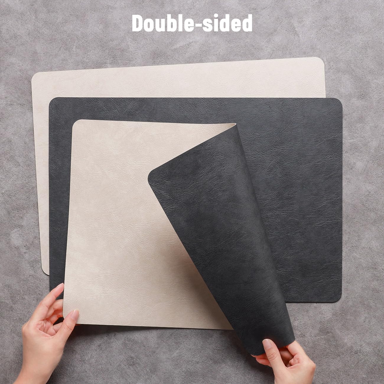 Banchif Dual-Sided Two-Tone Vinyl Placemats Set of 6 with Coasters, 12x17 Inch - Waterproof Faux Leather Table Mats, Heat Resistant Washable Wipeable Place Mats for Kitchen Dining, White/Dark Gray