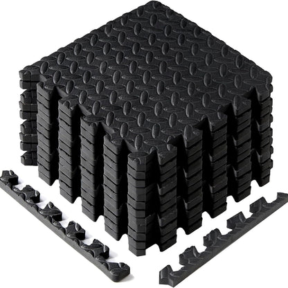 Yes4All EVA Interlocking Mats, Puzzle Floor Tiles, Foam Floor Padding with Border for Furniture, Home Space, Living Room, Garage 11 SQFT