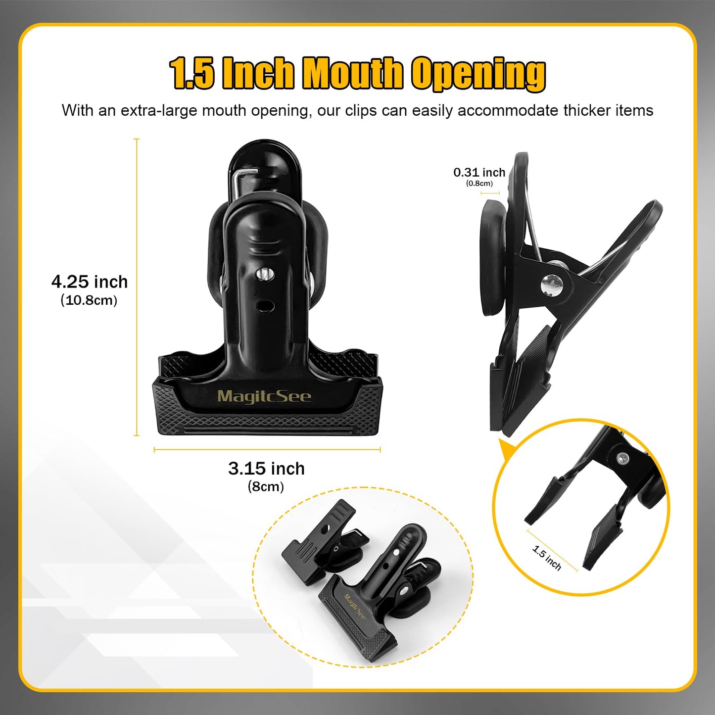 2 Pcs Heavy Duty Magnetic Clips with 1.5 Inch Mouth Opening - Securely Grip Flags, Backdrop Blueprints, Calendars,Tools - Ideal for Artists, Photography Shooting Studios, Worksite, Offices, Tool Carts