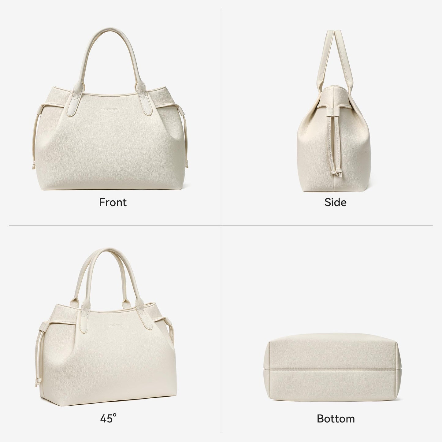 BOSTANTEN Silk Scarf Satchel bags Vegan Leather Purses for women Medium Work Tote bag with Removable Strap Off White