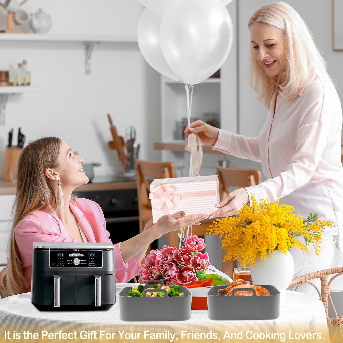 Silicone Air Fryer Liners 10QT, Reusable Airfryer Basket Liners for Ninja DZ550/DZ401, 2Pcs 5QT Large Air Fryer Accessories, Dishwasher safe (8.46 * 5.9 inch （10 QT）, DZ401 - Black)