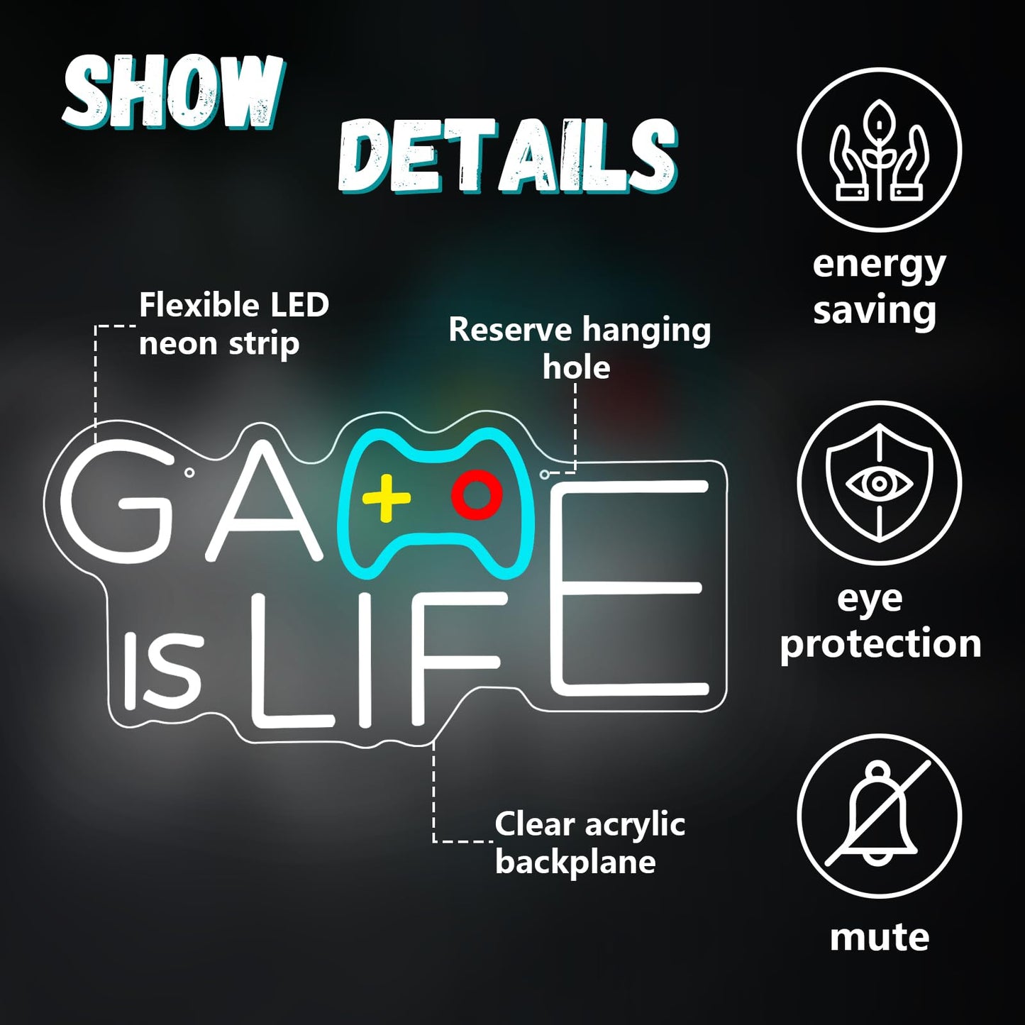 Game is Life Neon Sign for Game Room Wall Decor, Dimmable Led Neon Light for Gaming Zone Man Cave Bedroom Club Wall Ddecoration, Neon Signs Gift for Boys Girls