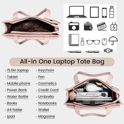 LOVEVOOK Laptop Bag for Women 15.6 Inch Laptop Tote Work Professional Leather Computer Briefcase Waterproof Handbag Shoulder Large Capacity Business Teacher Office Bag Crossbody Purse,Pink