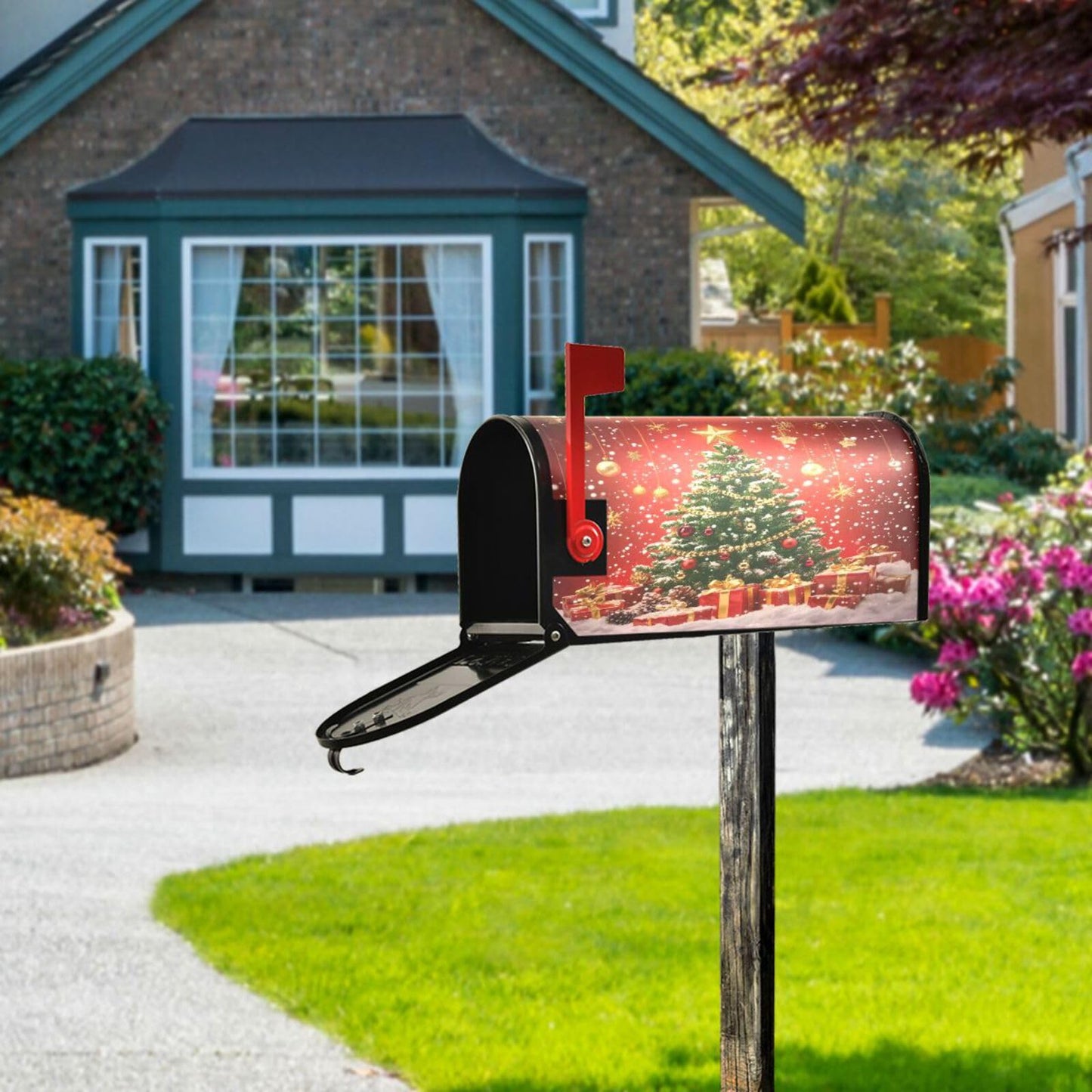 ALAZA Christmas Tree Star Balls Decoration Magnetic Mailbox Cover MailWraps Garden Yard Home Decor for Outside Standard Size-18"x 20.8"