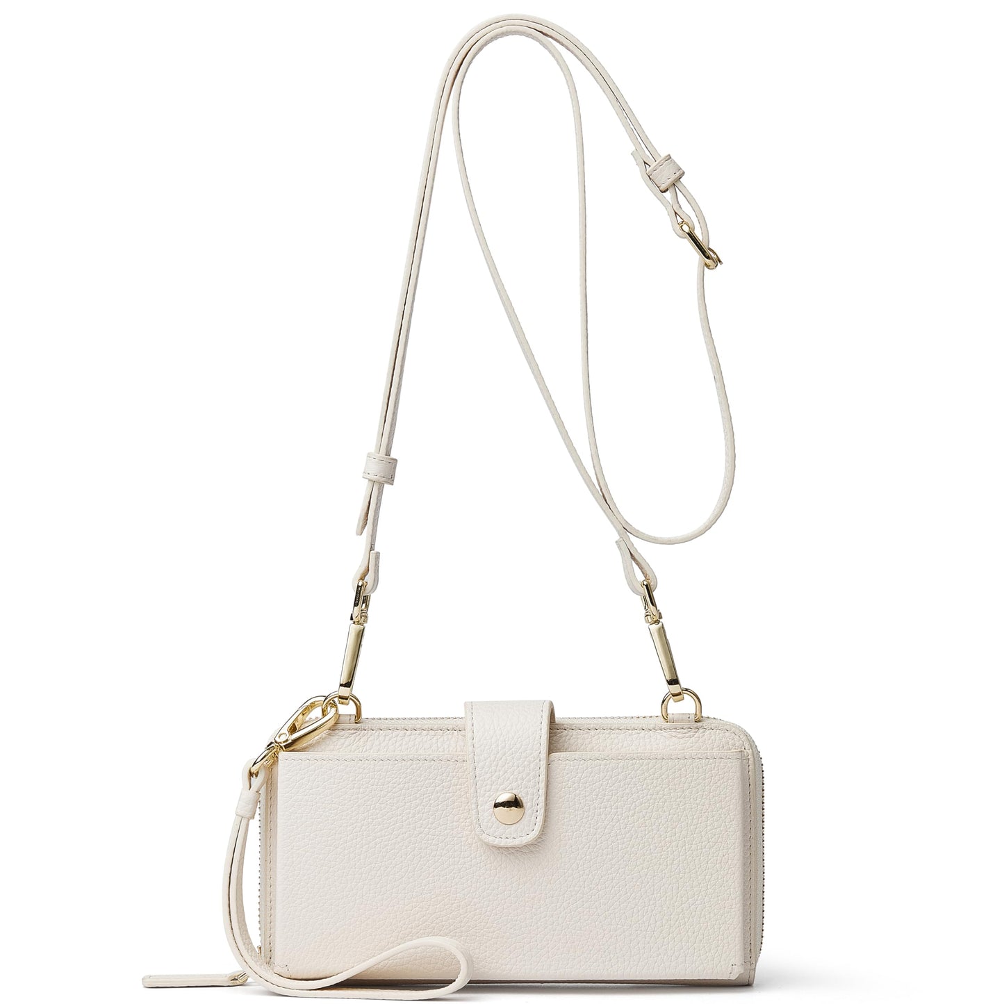 DORIS&JACKY Small Crossbody Cellphone Bags for Women, Mini Leather Wristlet Wallet Clutch Purse With Two Detachable Straps (2-White)