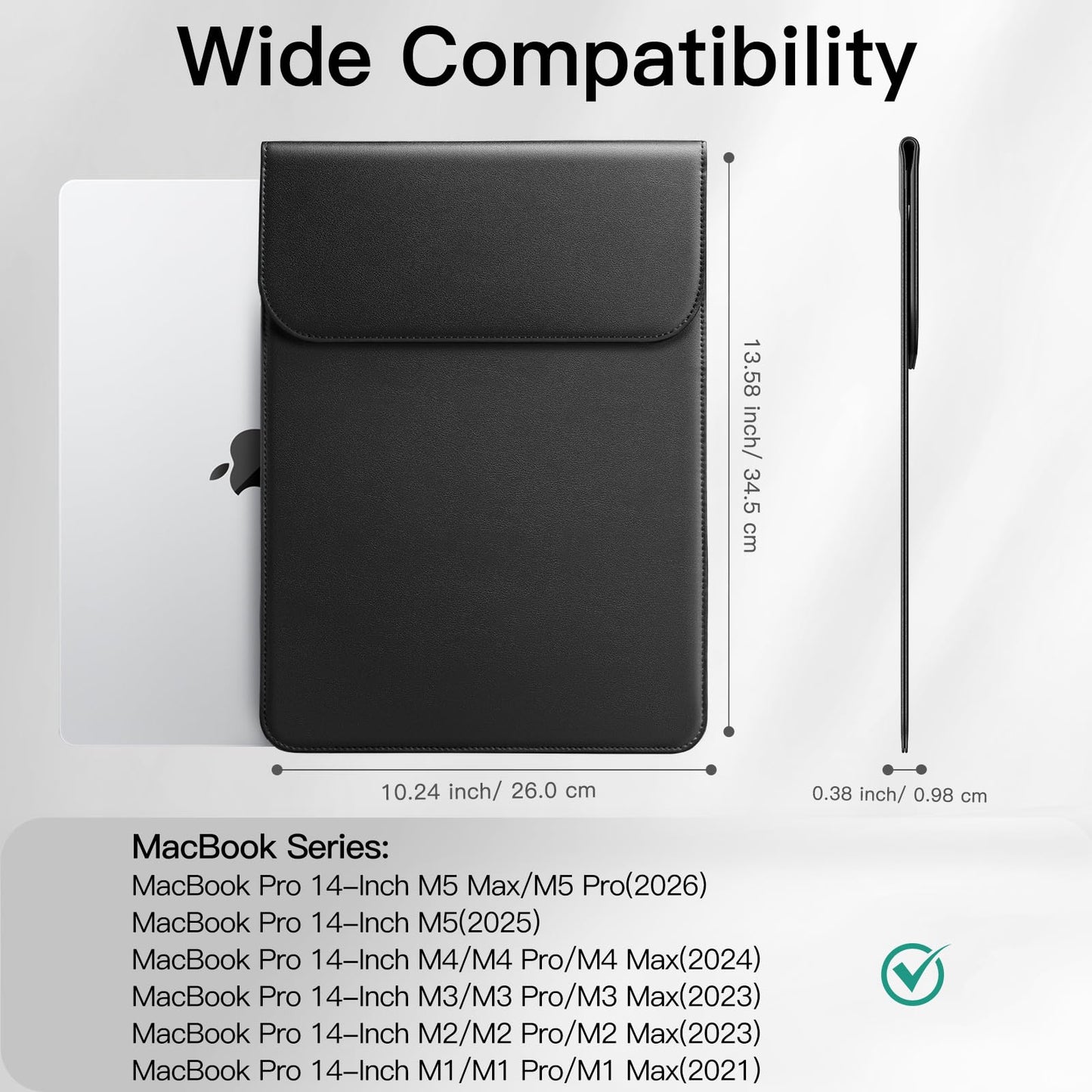 JETech Slim Laptop Sleeve for MacBook Neo (A18 Pro), MacBook Pro 14-Inch(M1-M5, 2020-2026), PU Leather Case with Magnetic Closure (Black
