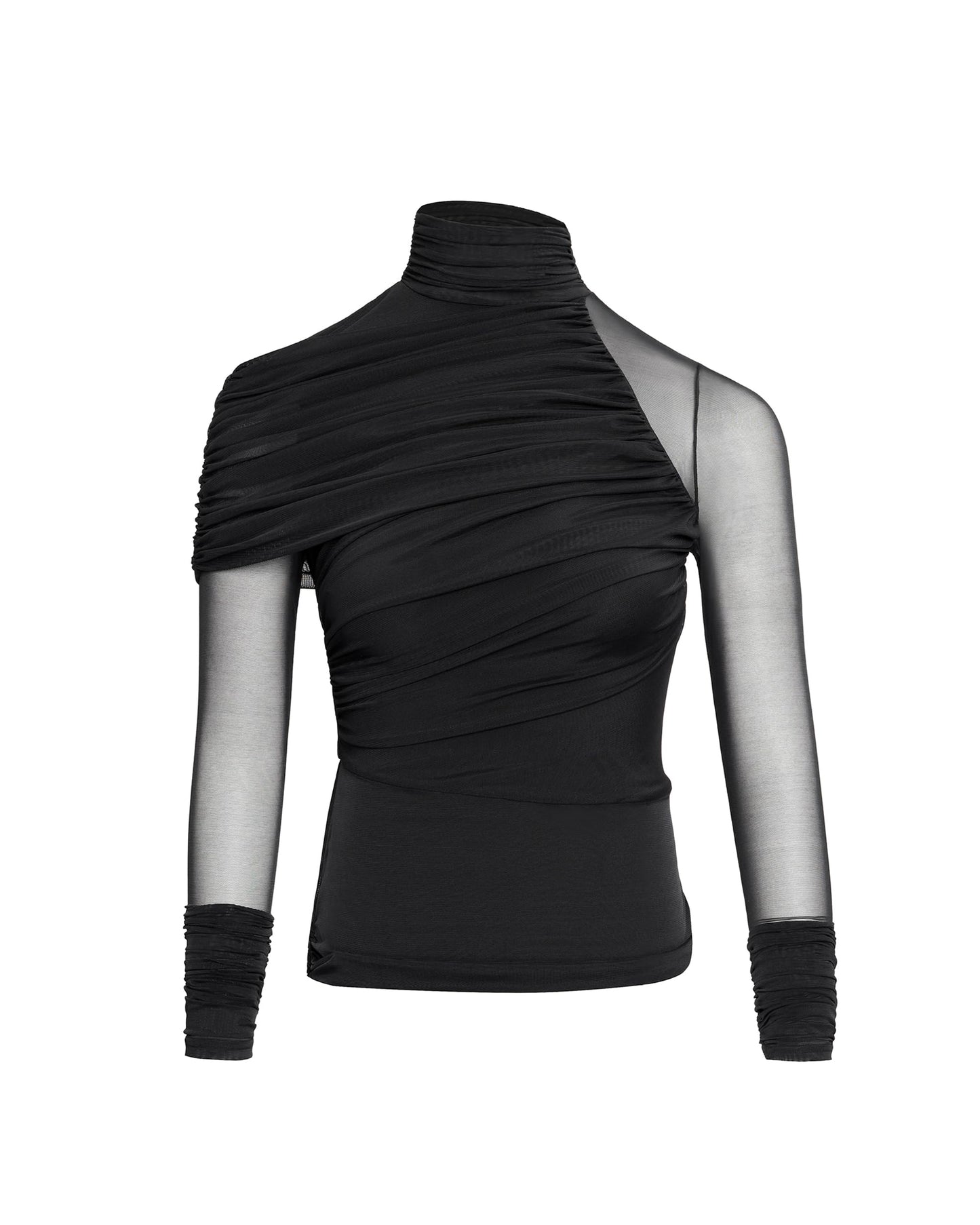 JW PEI Women's Ella Sheer Ruched Turtleneck Top - Black