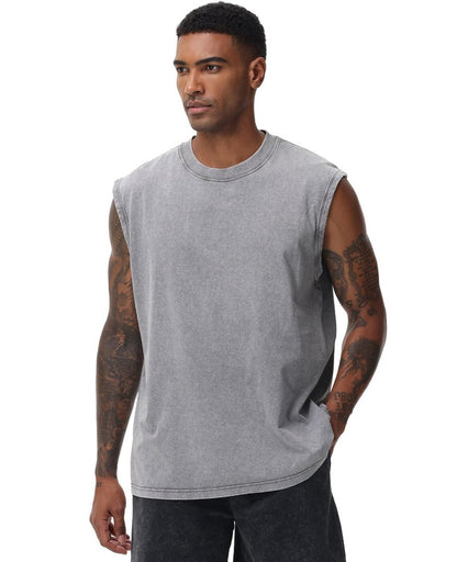 SnowElve 4 Pack Mens Workout Tank Tops Sleeveless Tee Shirts Men Muscle Shirt Gym Acid Wash T Shirts Running Beach Loose Fit Tee(BKGYCFAG,3XL)