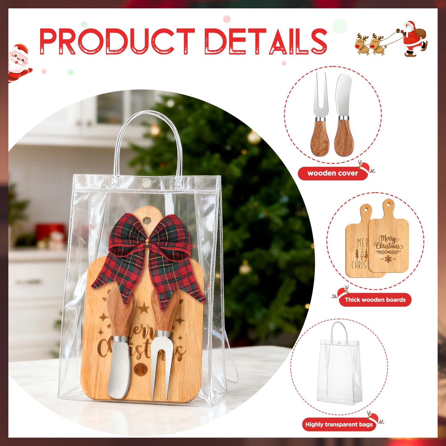 12 Set Merry Christmas Wood Cutting Board Bulk Christmas Kitchen Gift Set Xmas Tree Kitchen Charcuterie Board Serving Platter Tray for Winter Home Party Gift Decor