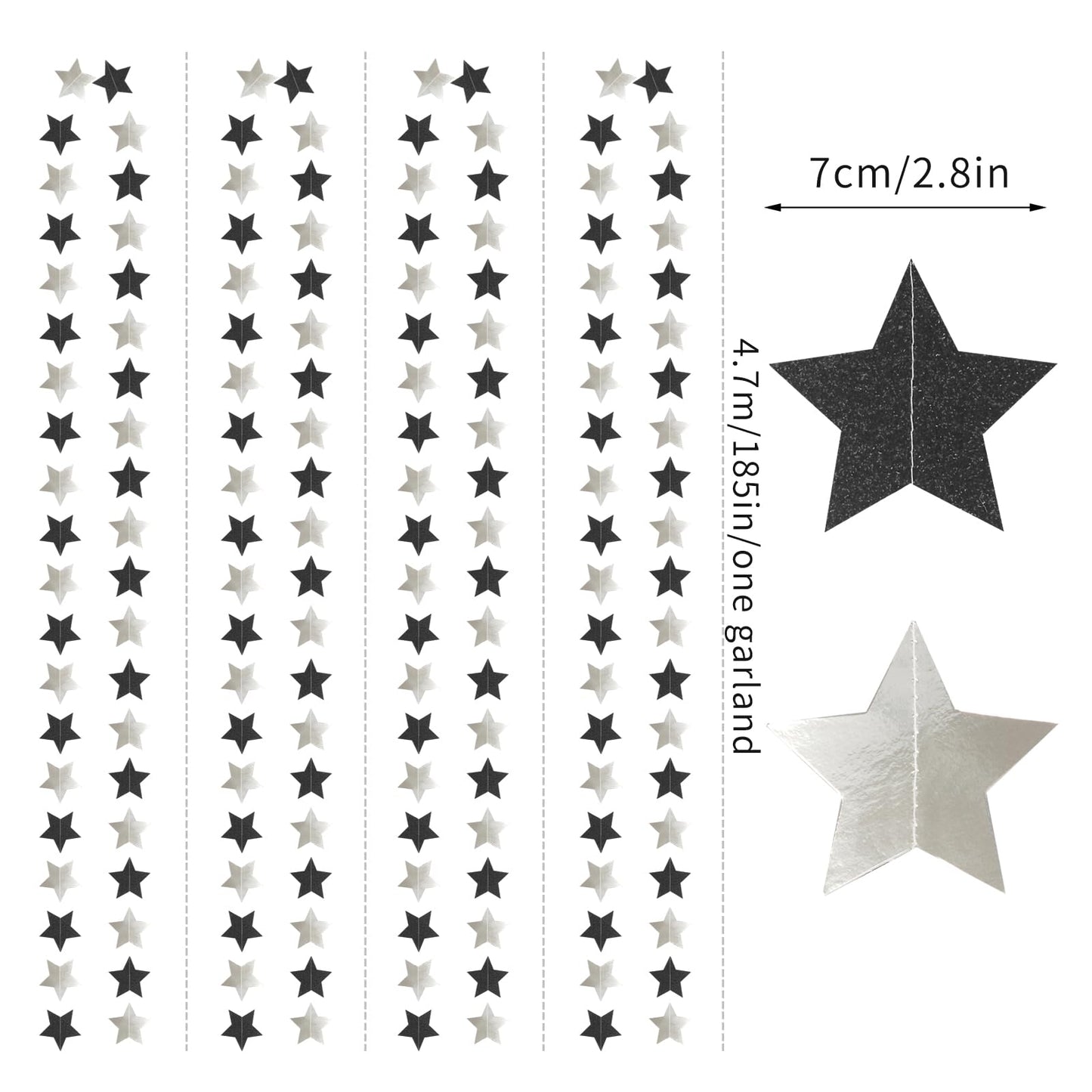 Black-Silver Birthday Graduation Party-Decorations Garland - 62ft Glitter Twinkle Little Star Hanging Streamers Banner Decor,Bachelorette Wedding Baby Bridal Shower New Years Supplies Backdrop Hugtmr