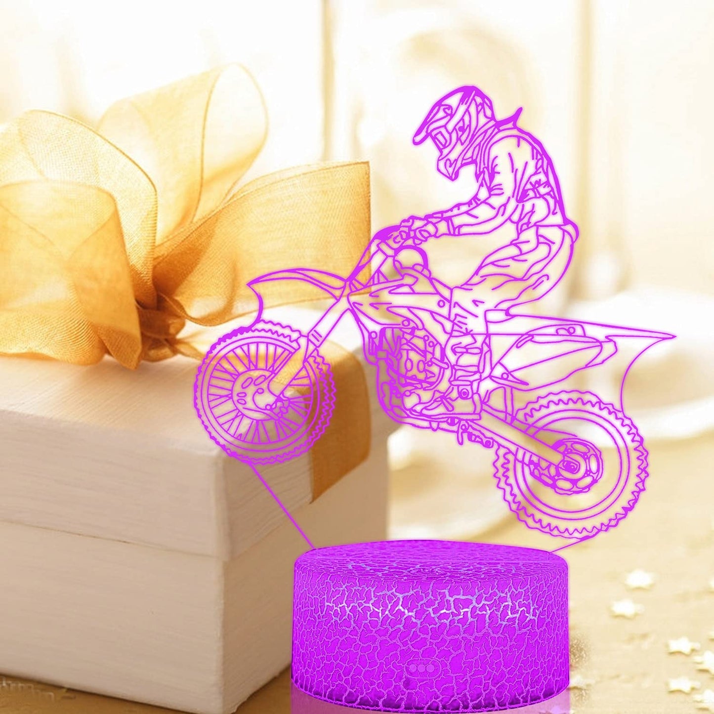 AZALCO Motorbike Night Light,Motorcycle 3D Illusion Lamp with Remote Control&Smart Touch 16 Colors USB Cable Dirt Bike Gifts for Motocross Players Boys Teens