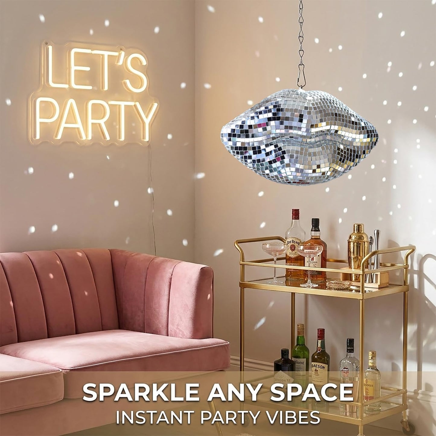 Lips Disco Ball Decor, Hanging Silver Disco Ball Ornament, Lip-Shaped Pop Art Decoration, Cute Handmade Gift for Retro Party, Bedroom, Wedding, Christmas