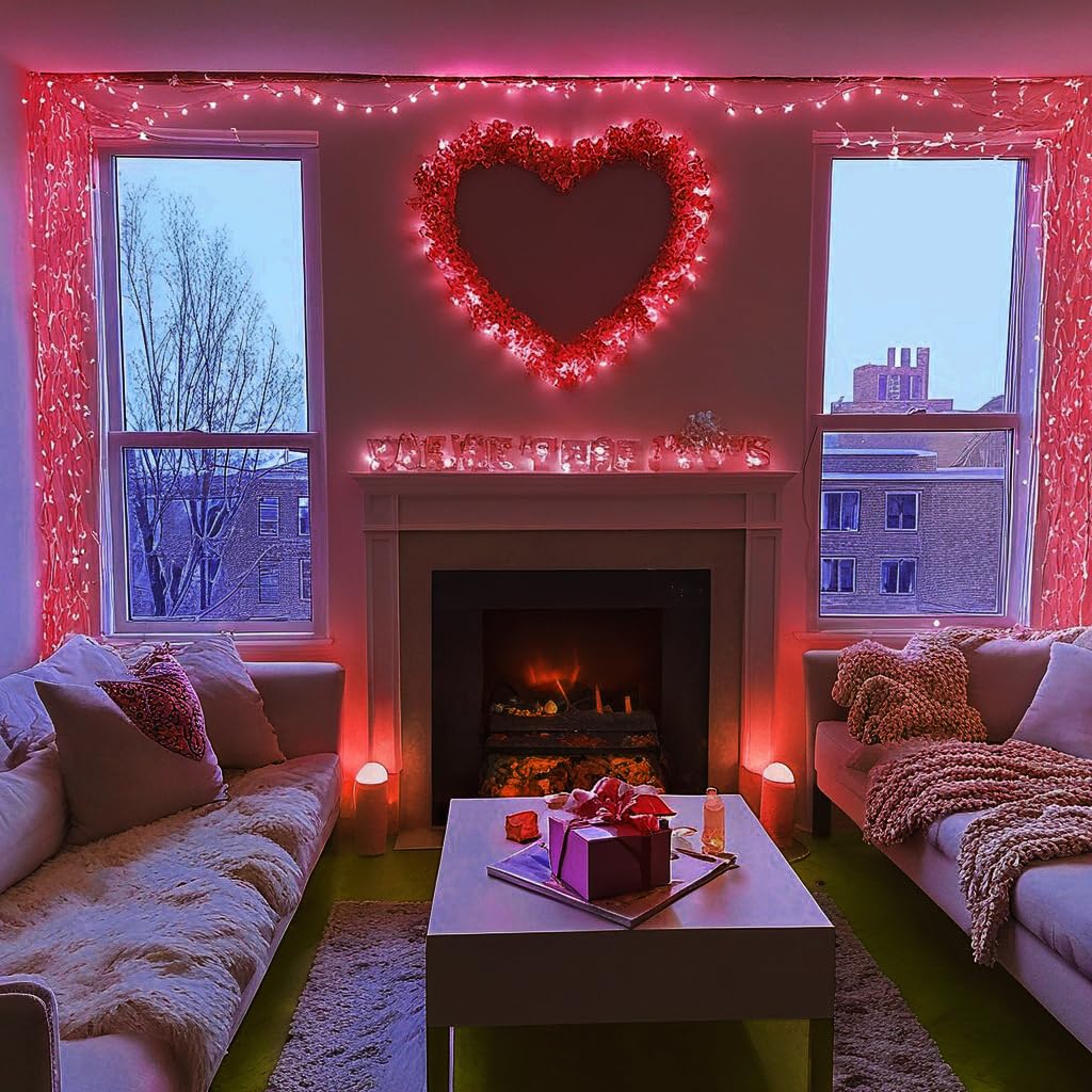 FULLBELL Red String Lights Indoor, 8 Modes Christmas Lights Plug in Fairy String Lights for Bedroom, 33ft 100 LED Outdoor for Christmas Tree Decor.