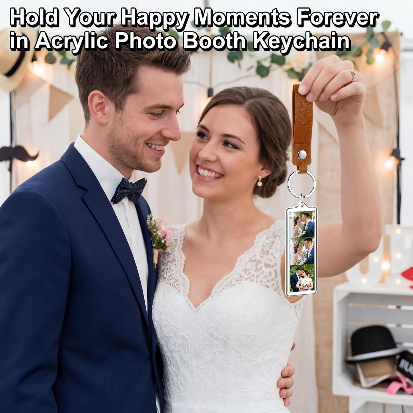 ForraFun 30 Pcs 1x3 Inch PU Leather Mini Photo Strip Keychain Frames Acrylic Photo Booth Keychain Picture Keyring Holder Blank for Wedding Birthday Gift Photobooth Party Favors