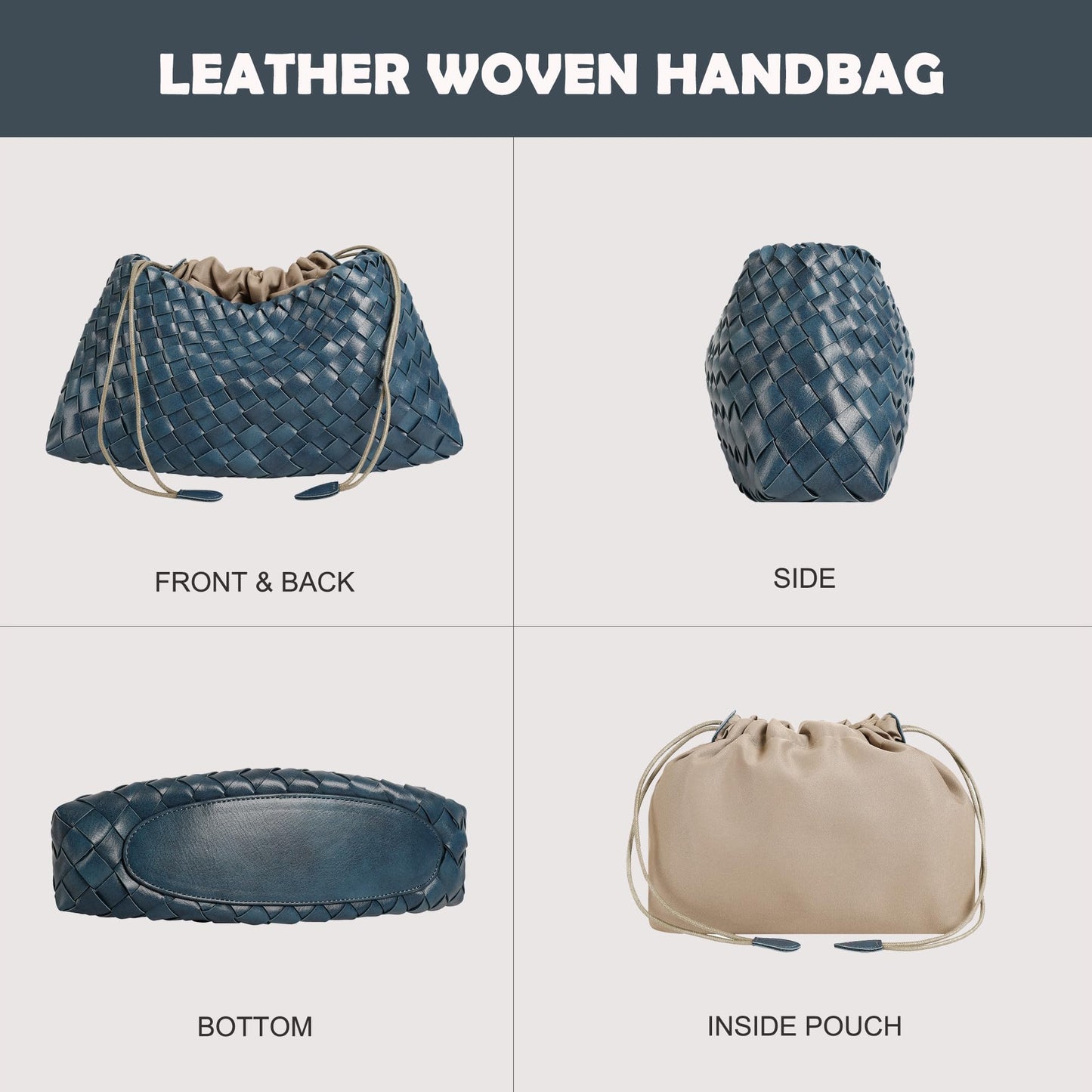 YLYYHH Basket Woven Handbag, Woven Shoulder Bag Cute Hobo Purse Tote Handbag, Woven Underarm Bag with Small Pouch, Blue