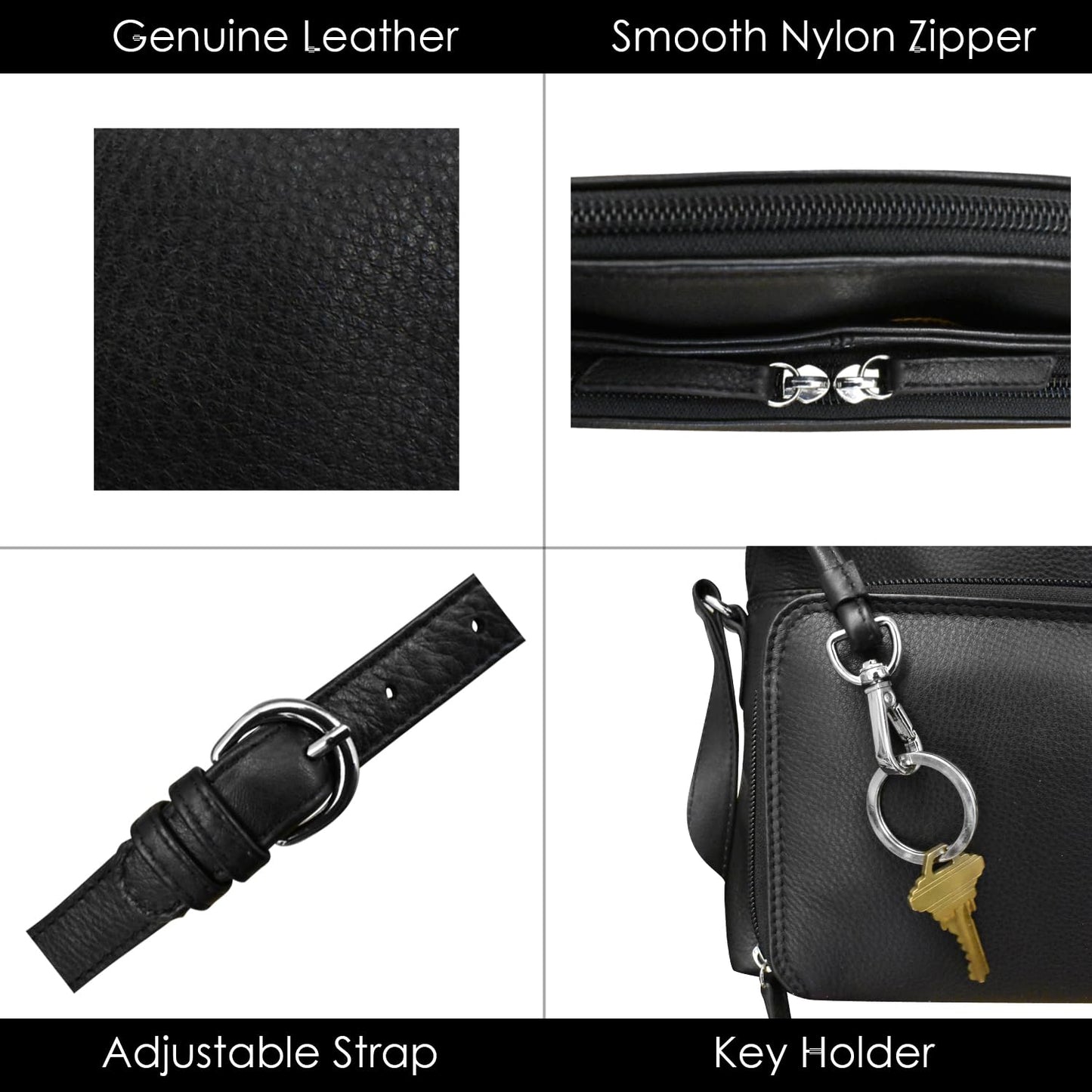 Genuine Soft Leather Cross Body Bag with Front Organizer Wallet,Black
