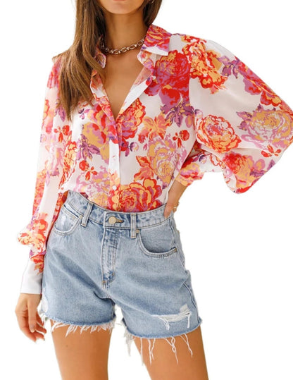 Zeagoo Womens Shirts Button Down Printed Lantern Long Sleeve Blouse Fashion Casual Tops 2025
