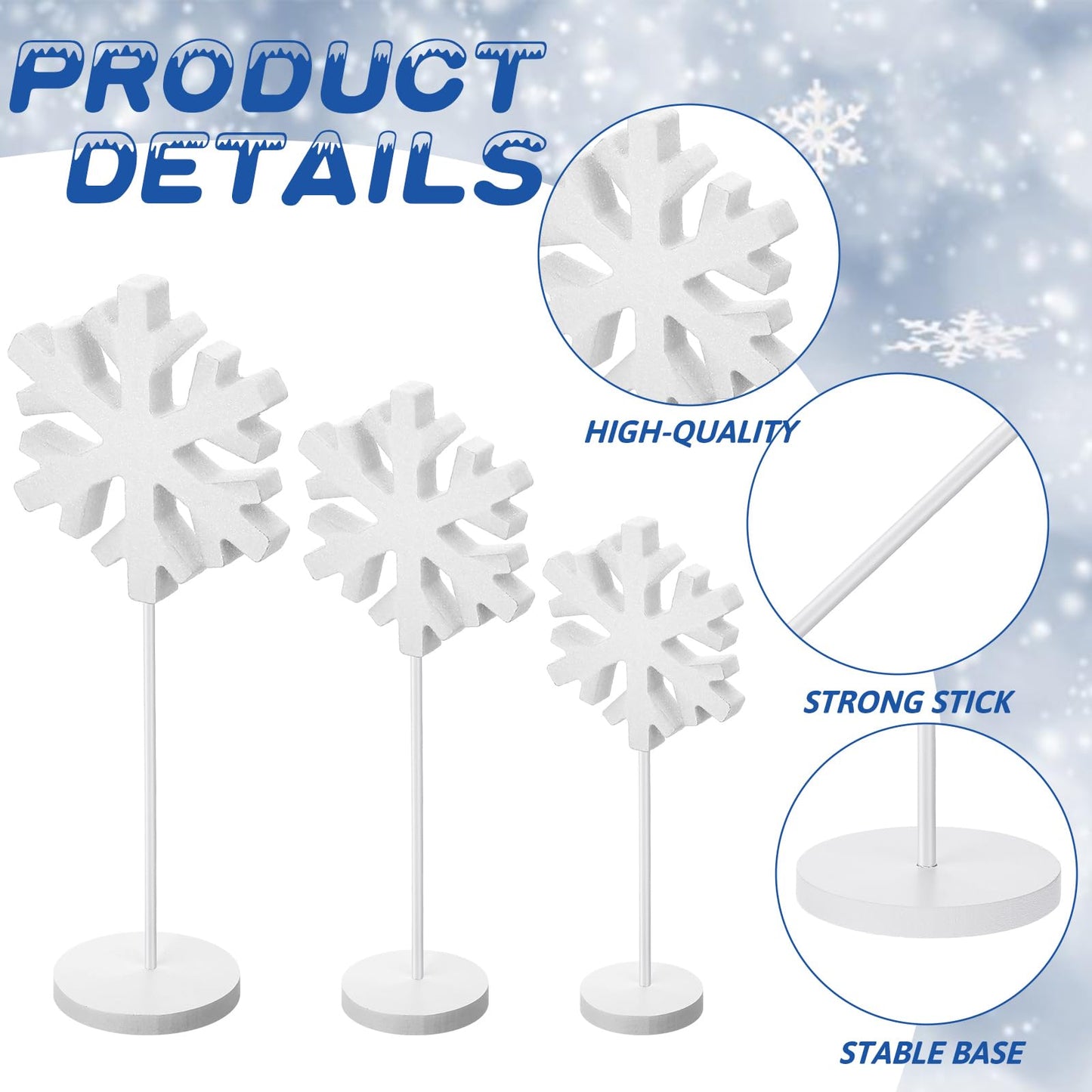 Purpeak 6 Pcs Winter Snowflake Table Decorations Winter Snowflake Standing Block Sign Wooden Snowflakes Table Centerpiece White Snow Wonderland Decoration for Tabletop Shelf Mantel Home Decor