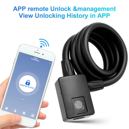 MYPIN Bluetooth Fingerprint Bike Lock, Anti-Theft, Waterproof, 1M Cable, IP65, Combination Lock, Fingerprint & Bluetooth Unlock, Heavy Duty