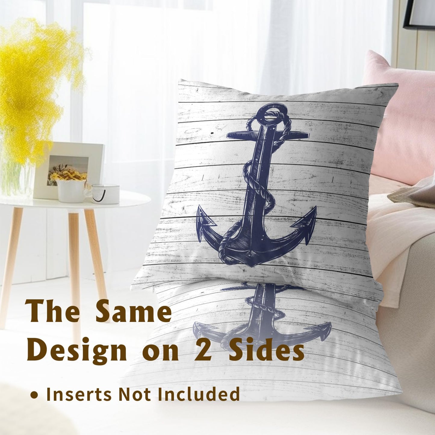 Imiss Navy Blue Anchor Throw Pillow Covers 18 X 18 Inch Nautical Pillow Cover Set of 2 Soft Cotton Home Decorative Double Sided Cushion Covers for Outdoor Sofa Bedroom Car