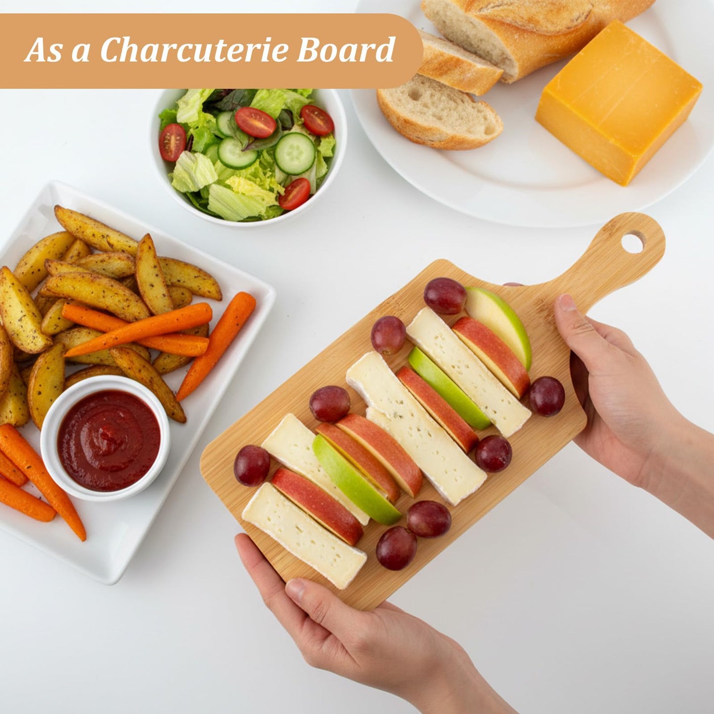 12 Pcs Bulk Bamboo Wood Cutting Board with Handle, 11" x 5" Bamboo Serving Trays for Laser Engraving, Customized Wedding Housewarming Christmas Gift Charcuterie Cheese Board