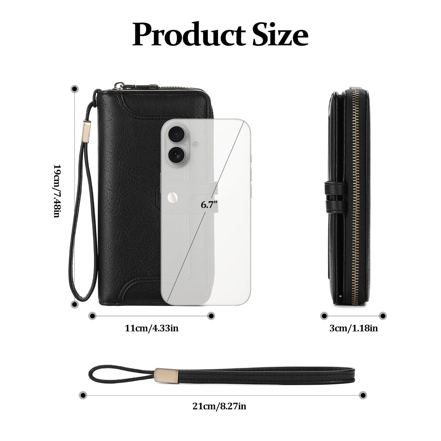 GOIACII Wristlet Wallets for Women Large Capacity RFID Blocking Ladies Phone Clutch Card Holder Black