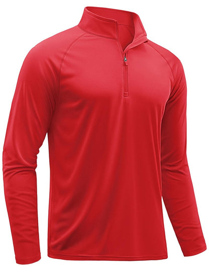 TACVASEN Shirts for Men Running 1/4 Zip Shirts Uv Protection Workout Hiking Mens Long Sleeve T Shirts Rash Guard Dry Fit Tomato Red Dry Fit XXL