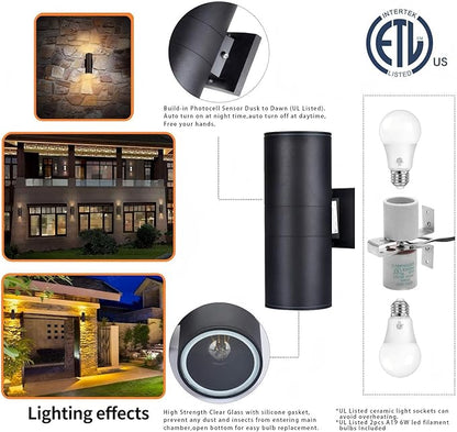 Dusk to Dawn Outdoor Lighting, Up and Down Lights Outdoor Wall Sconce - LED Light Lamps A19 Included,Exterior Light Fixture Outdoor Wall Lights for Garage,Porch,Front Door [ETL Listed]